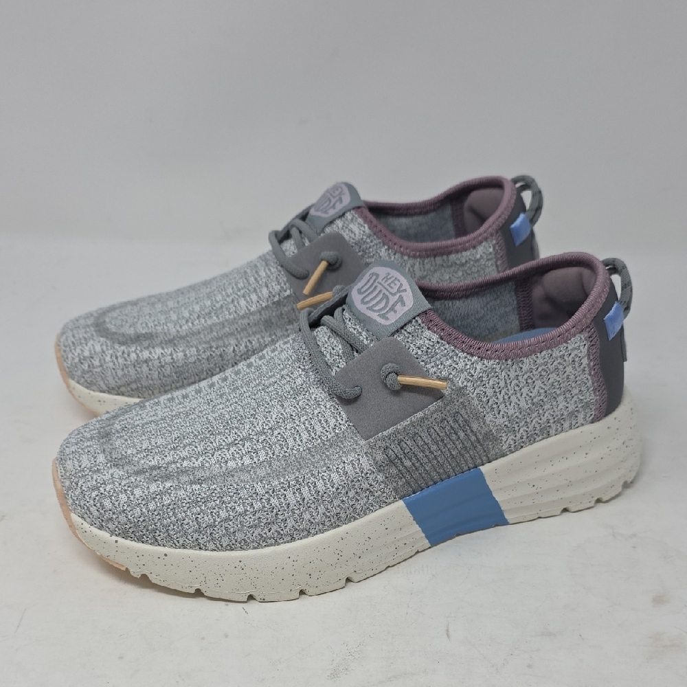 Hey Dude Sirocco Sport Striped Grey Knit Slip-On Sneakers Women Size Size 6